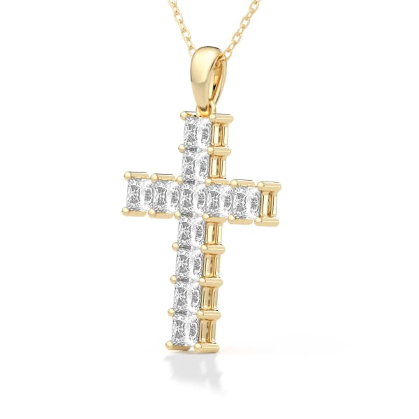 Princess Cross Pendant with Sterling Silver Cable Chain, Hover, 14k Yellow Gold, 