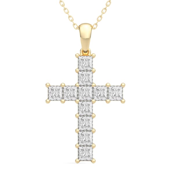 Princess Cross Pendant with Sterling Silver Cable Chain, Default, 14k Yellow Gold, 