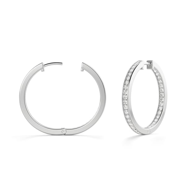 Inside-Out Channel Prong Set Hoop Earrings, Hover, 14K White Gold,
