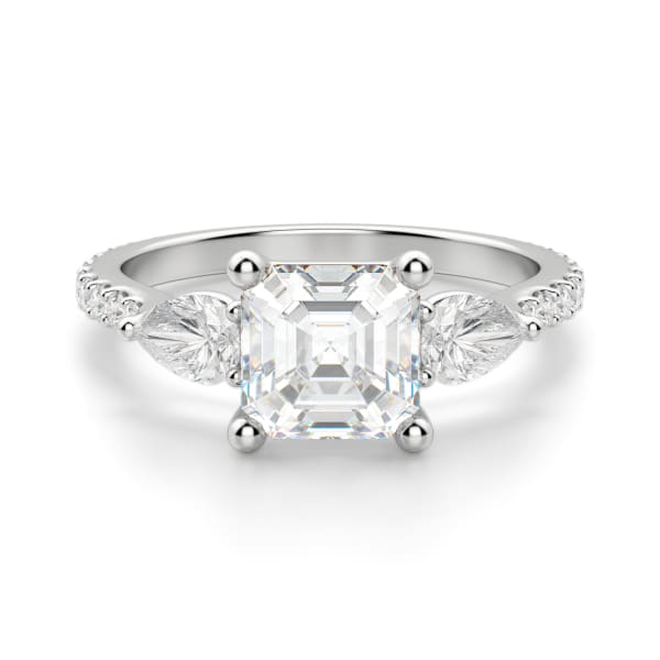 Pear Side Stone Accented Asscher Cut Engagement Ring, Default, 14K White Gold, Platinum