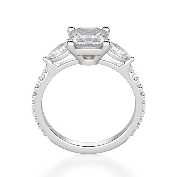 Pear Side Stone Accented Asscher Cut Engagement Ring, Hover, 14K White Gold, Platinum