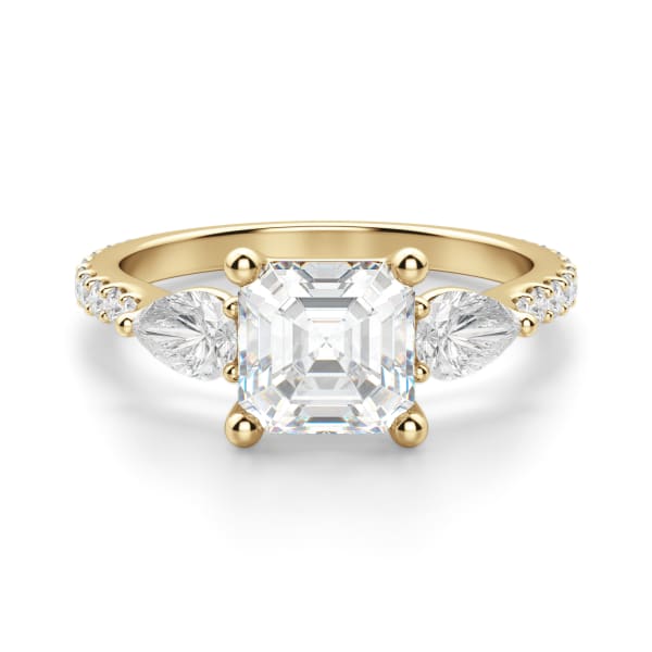 Pear Side Stone Accented Engagement Ring With 2.00 Ct Asscher Center DEW Ring Size 7 14K Yellow Gold Moissanite , Default,