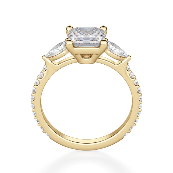 Pear Side Stone Accented Engagement Ring With 2.00 Ct Asscher Center DEW Ring Size 7 14K Yellow Gold Moissanite , Hover,