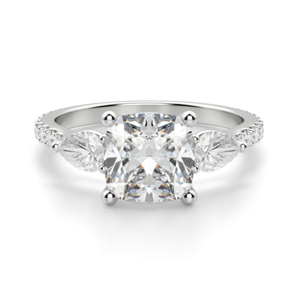 Pear Side Stone Accented Cushion Cut Engagement Ring, Default, 14K White Gold, Platinum