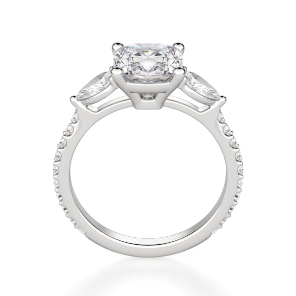 Pear Side Stone Accented Cushion Cut Engagement Ring, Hover, 14K White Gold, Platinum