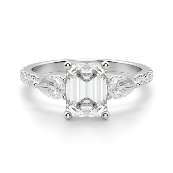 Pear Side Stone Accented Emerald Cut Engagement Ring, Default, 14K White Gold, Platinum