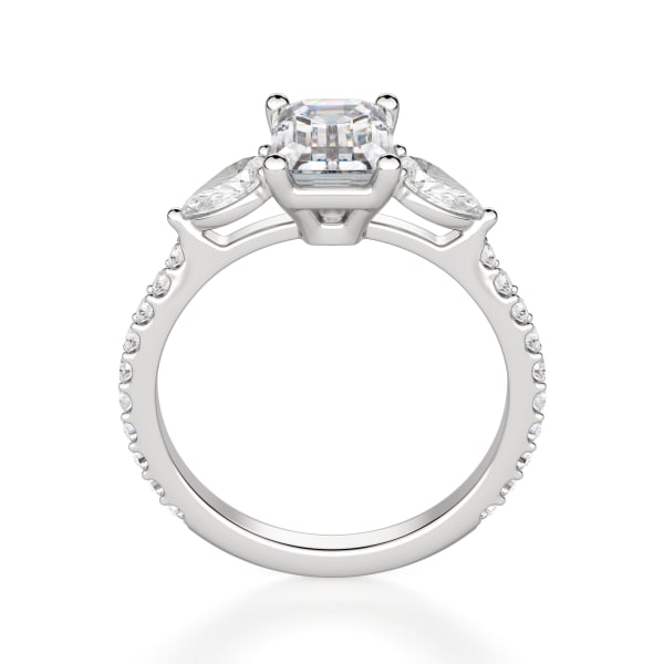 Pear Side Stone Accented Emerald Cut Engagement Ring, Hover, 14K White Gold, Platinum