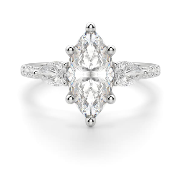 Pear Side Stone Accented Marquise Cut Engagement Ring, Default, 14K White Gold, Platinum