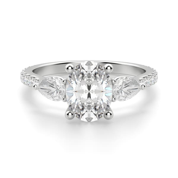Pear Side Stone Accented Oval Cut Engagement Ring, Default, 14K White Gold, Platinum
