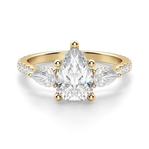 Pear Side Stone Accented Engagement Ring With 2.00 ct Pear Center DEW, Ring Size 4.5, 14K Yellow Gold, Moissanite, Default,