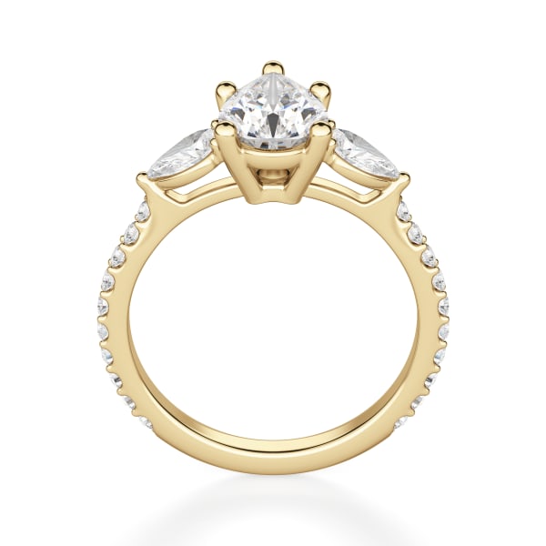 Pear Side Stone Accented Engagement Ring With 2.00 ct Pear Center DEW, Ring Size 4.5, 14K Yellow Gold, Moissanite, Hover,