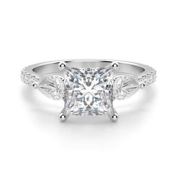 Pear Side Stone Accented Princess Cut Engagement Ring, Default, 14K White Gold, Platinum