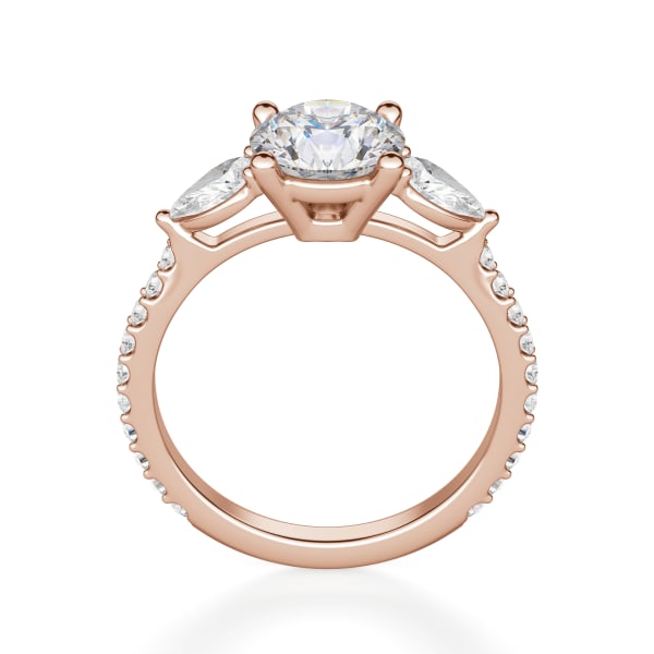 Pear Side Stone Accented Round Cut Engagement Ring, Hover, 14K Rose Gold,