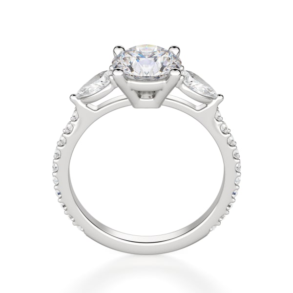 Pear Side Stone Accented Round Cut Engagement Ring, Hover, 14K White Gold, Platinum