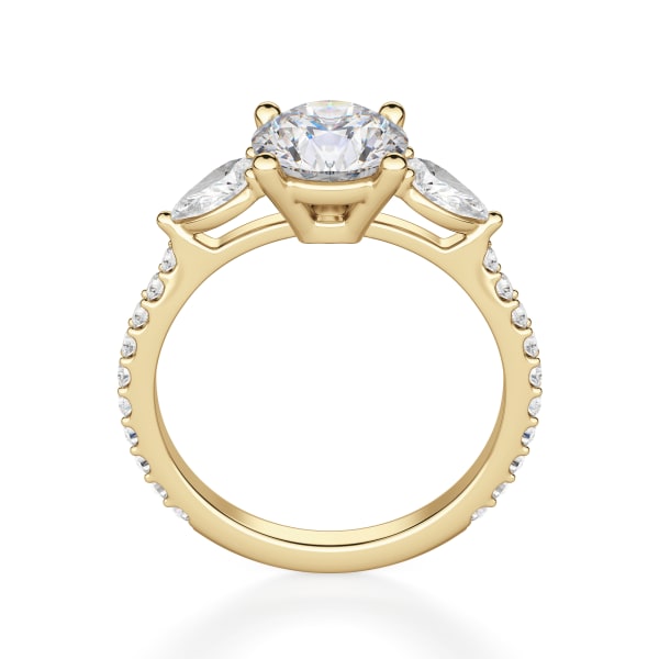 Pear Side Stone Accented Round Cut Engagement Ring, Hover, 14K Yellow Gold,