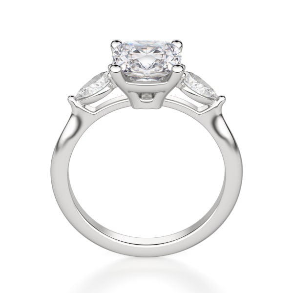 Pear Side Stone Classic Cushion Cut Engagement Ring, Hover, 14K White Gold, Platinum