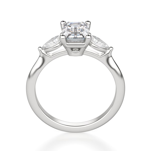 Pear Side Stone Classic Emerald Cut Engagement Ring, Hover, 14K White Gold, Platinum