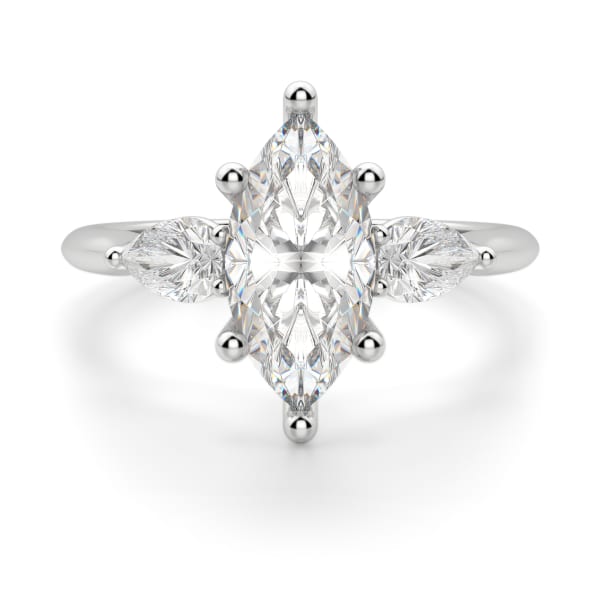Pear Side Stone Classic Marquise Cut Engagement Ring, Default, 14K White Gold, Platinum