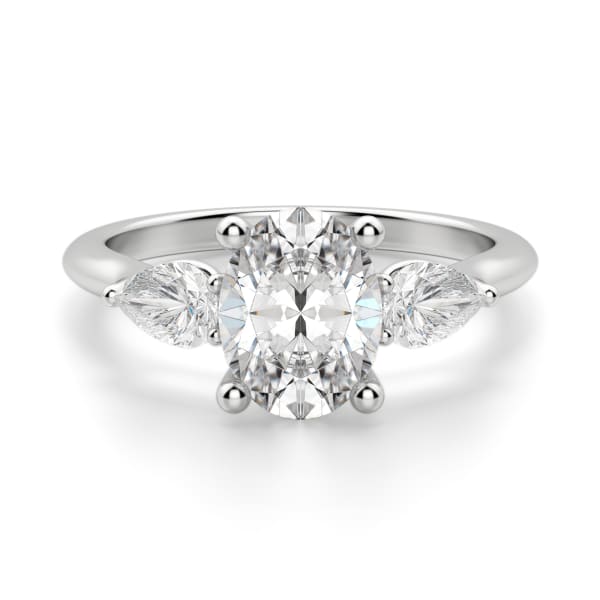 Pear Side Stone Classic Oval Cut Engagement Ring, Default, 14K White Gold, Platinum