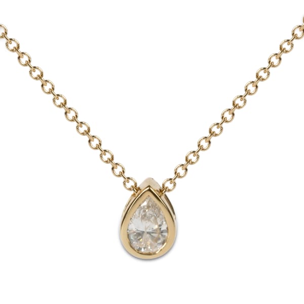 Bezel Set Pendant With 0.25 ct Pear Center, 14K Yellow Gold, Lab Grown Diamond, Default, Hover,