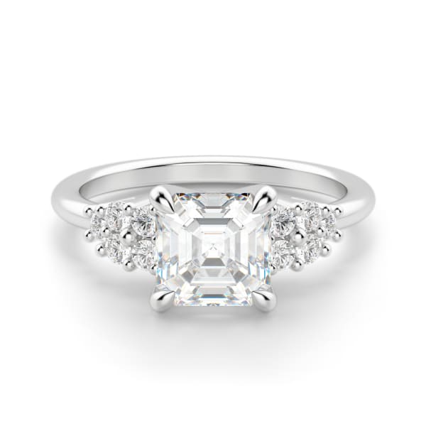 Plumeria Engagement Ring With 1.00 Ct Asscher Center DEW Ring Size 6-8 14K White Gold Moissanite , Default,