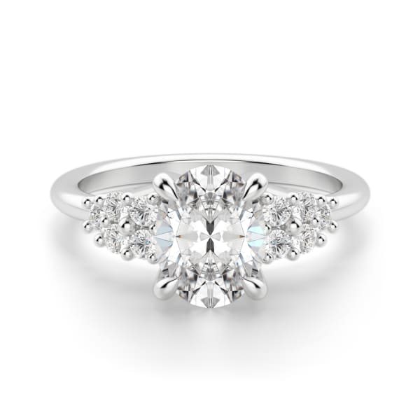 Plumeria Oval Cut Engagement Ring, Default, 14K White Gold,
