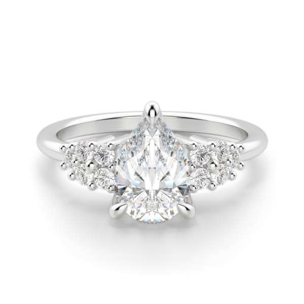 Plumeria Pear Cut Engagement Ring, Default, 14K White Gold,