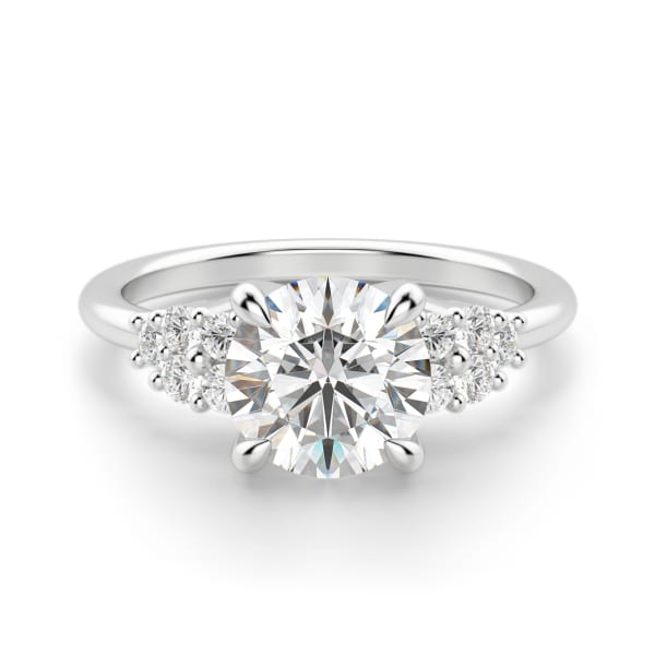 Plumeria Round Cut Engagement Ring, Default, 14K White Gold,