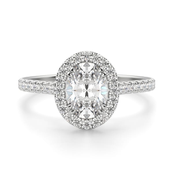 Prague Engagement Ring With 3.50 ct Oval Center DEW, Ring Size 9.5, 14K White Gold, Moissanite, Default,