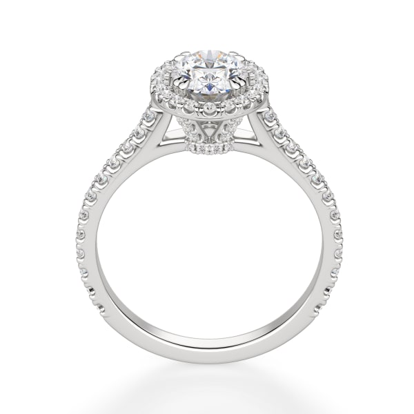 Prague Engagement Ring With 3.50 ct Oval Center DEW, Ring Size 9.5, 14K White Gold, Moissanite, Hover,