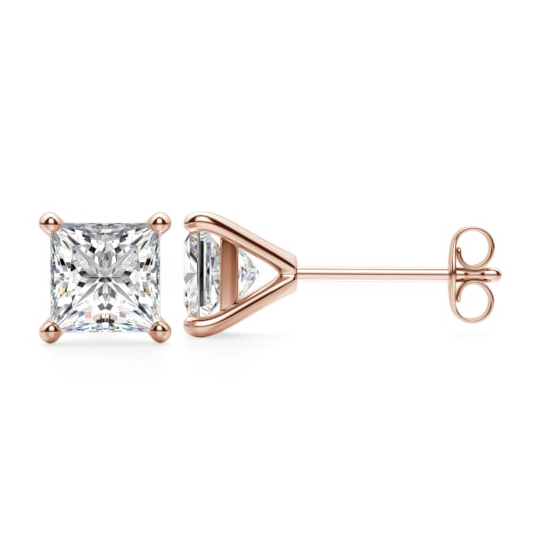 Martini Set, Tension Back Earrings With 0.75 Cttw Princess Centers DEW, 14K Rose Gold, Nexus Diamond Alternative, Hover, 