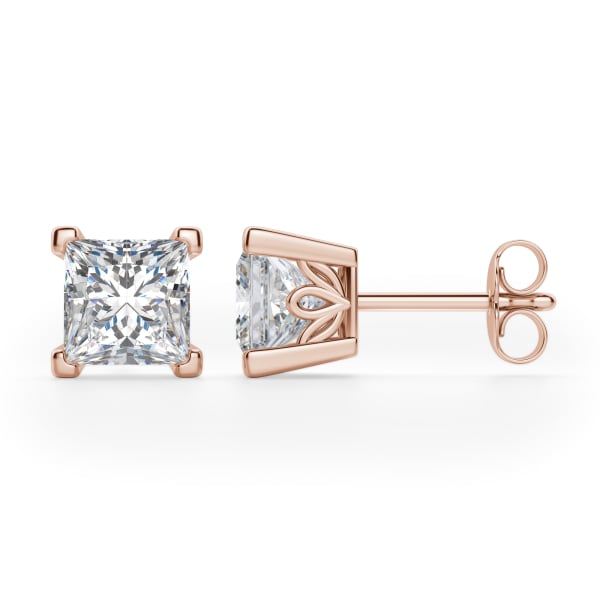 Filigree Set Tension Back Stud Earrings With 0.75 Cttw Princess Centers 14K Rose Gold Moissanite, Hover,