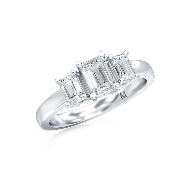 Three Stone Emerald Ring , 1 Tcw, Ring Size 7, 14K White Gold, Lab Grown Diamond, Default, 14k White gold, 