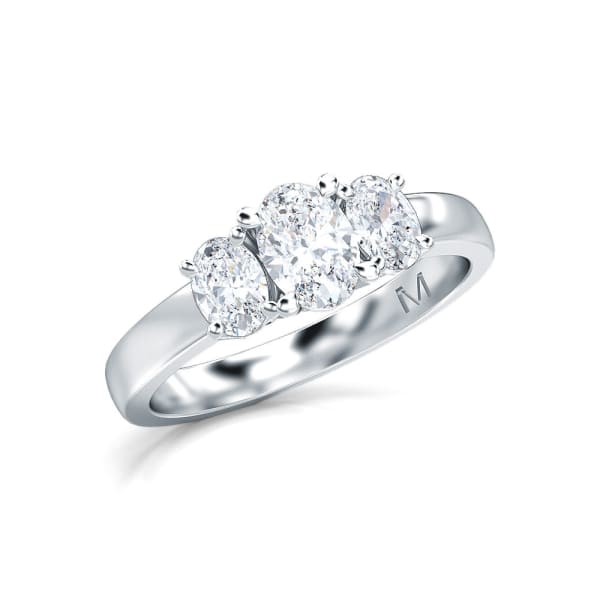 Three Stone Oval Ring 1 Tcw Ring Size 7 14K White Gold Lab Grown Diamond, Default, 14k White gold, 