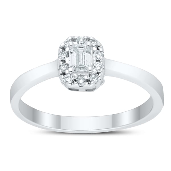 Halo Emerald Ring, 1/4 Tcw, Ring Size 7, 14K White Gold, Lab Grown Diamond, Default, 14K White Gold,