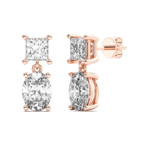 Leto Princess-Oval Cut Drop Earrings, 3.00 Ct. Tw., Hover, 14K Rose Gold,