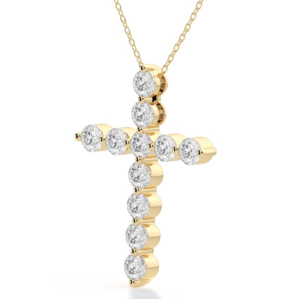 Round Cross Pendant 0.50 Cttw DEW 14K Yellow Gold Nexus Diamond Alternative, Hover, 