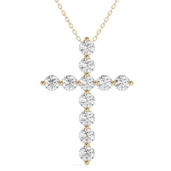 Round Cross Pendant 0.50 Cttw DEW 14K Yellow Gold Nexus Diamond Alternative, Default, 