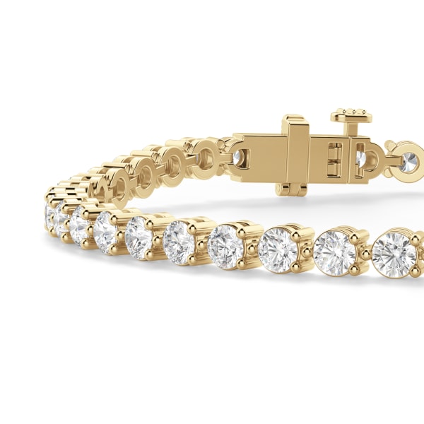 3 Prong Round Cut Tennis Bracelet, Hover, 14K Yellow Gold,