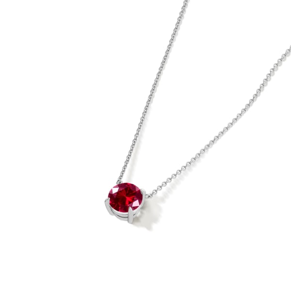 Round Cut Claw Prong Necklace, Vivid Red, Hover, Sterling Silver,