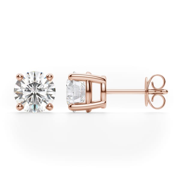 Basket Set Friction Back Earrings With 2.00 Cttw Round Centers 14K Rose Gold Lab Grown Diamond, Hover, 14K Rose Gold