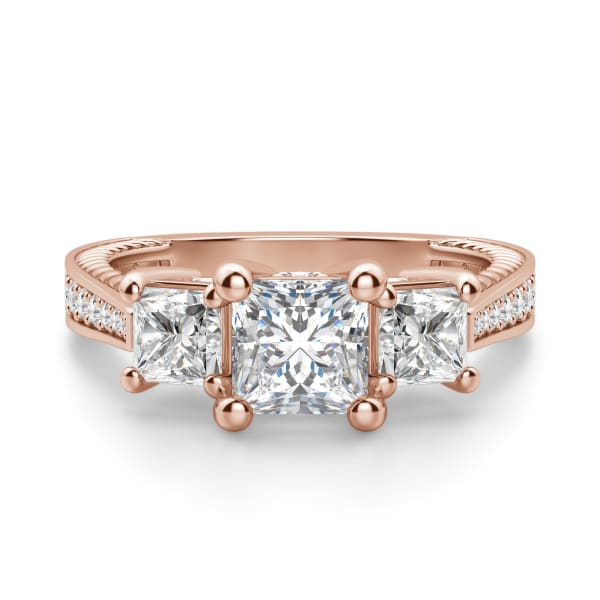 Sage Three Stone Princess Cut Engagement Ring, Default, 14K Rose Gold,