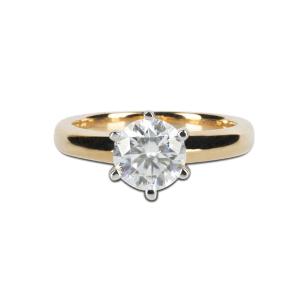 Tapered Classic 6-Prong Engagement Ring With 1.00 ct Round Center DEW Ring Size 4-5.5 14K Yellow Gold Moissanite, Default, 