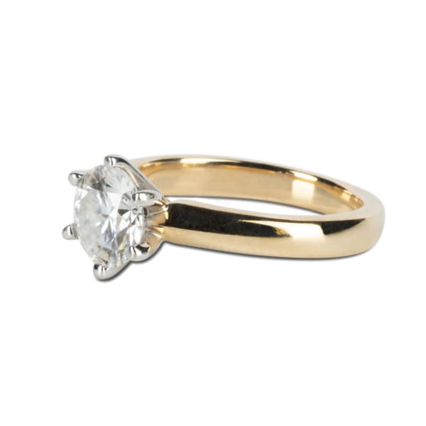 Tapered Classic 6-Prong Engagement Ring With 1.00 ct Round Center DEW Ring Size 4-5.5 14K Yellow Gold Moissanite, Hover, 