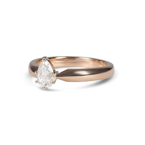 Tapered Classic Engagement Ring With 0.50 ct Pear Center DEW, Ring Size 5.75-8.75, 14K Rose Gold, Moissanite, Hover,