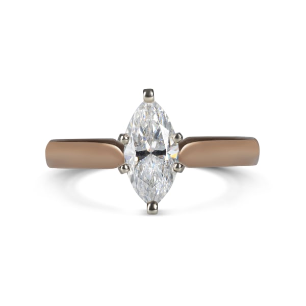 Tapered Classic Engagement Ring With 1.25 ct Marquise Center DEW, Ring Size 6.5-9.5, 14K Rose Gold, Moissanite, Default,