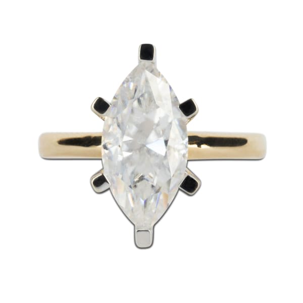 Tapered Classic Engagement Ring With 3.50 ct Marquise Center DEW, Ring Size 7-10, 14K Yellow Gold, Moissanite, Default, 