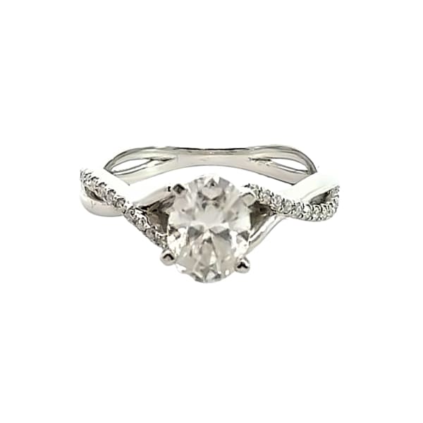 Twisted Accented Engagement Ring With 1.00 Ct Oval Center Ring Size 6.5 14K White Gold Moissanite, Default, 