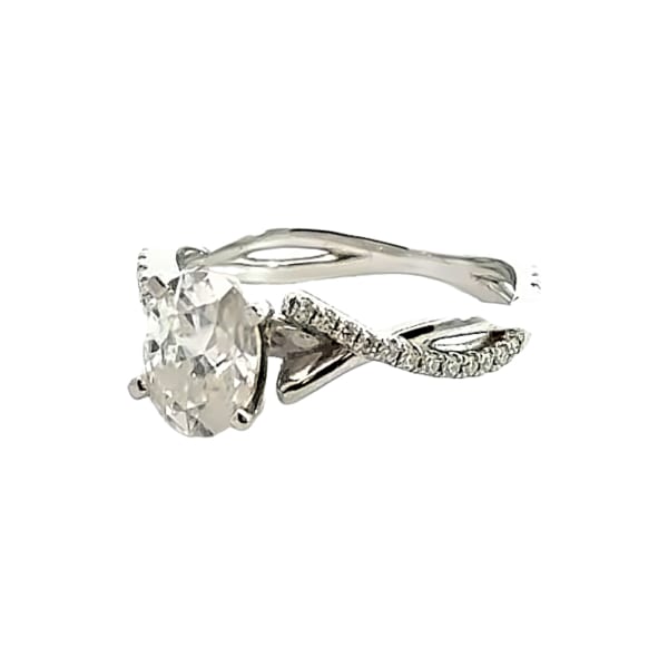 Twisted Accented Engagement Ring With 1.00 Ct Oval Center Ring Size 6.5 14K White Gold Moissanite, Hover,