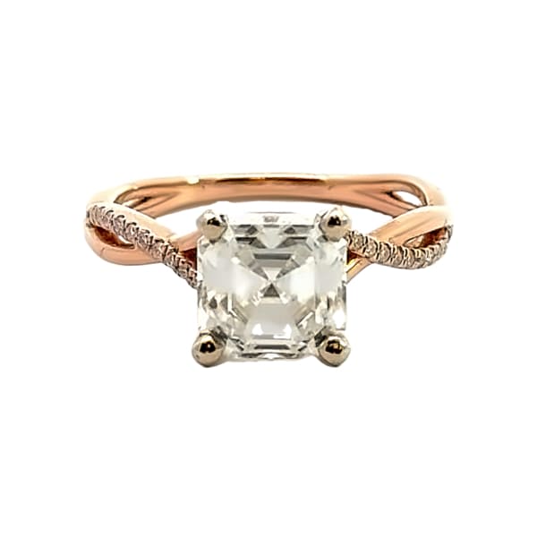Twisted Accented Engagement Ring With 3.00 Ct Asscher Center Ring Size 9 14K Rose Gold Moissanite, Default,